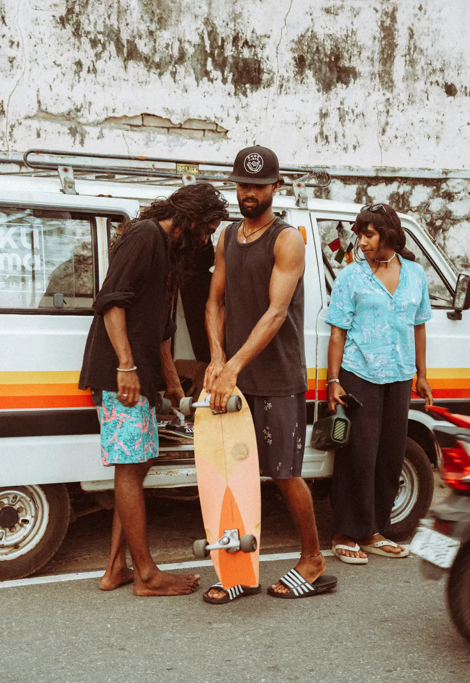 The van, and a skateboard