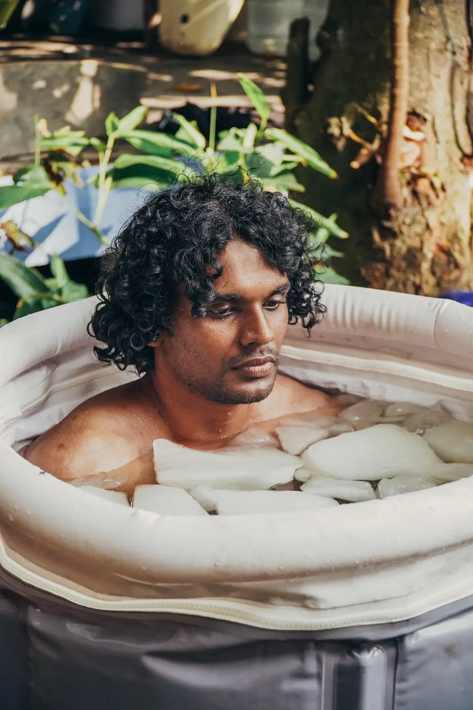The ice bath, about four seconds in