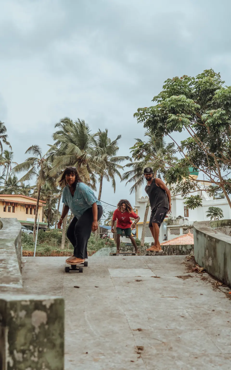 An evening session at the skate bowl